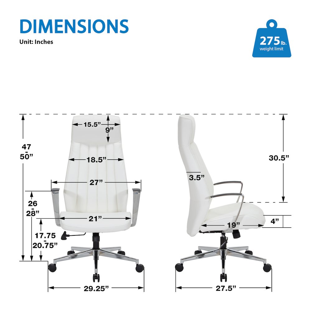 High-Back Ion Technology in Dillon snow Chair with Fixed Padded Aluminum Arms