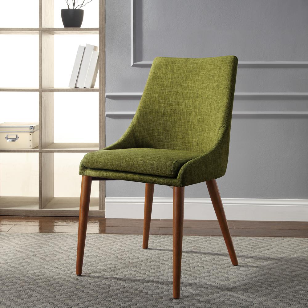 Palmer Mid-Century Modern Fabric Dining Accent Chair in Green Fabric 2 Pack, PAM2-M17