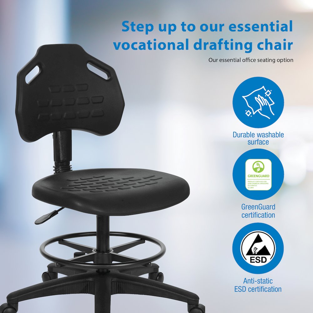 Black Skinned Urethane Intermediate Drafting Chair Adjustable Black Footrest