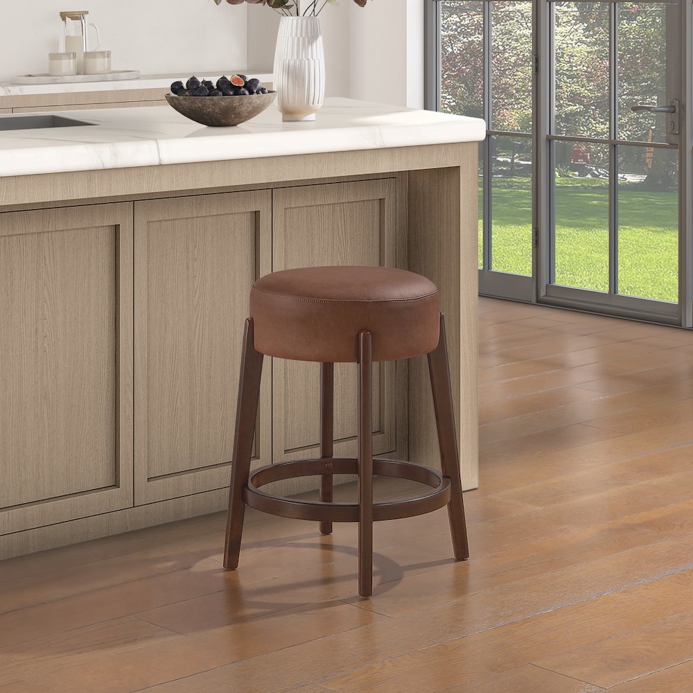 Wesley 26" Counter Stool in Saddle Brown Faux Leather
