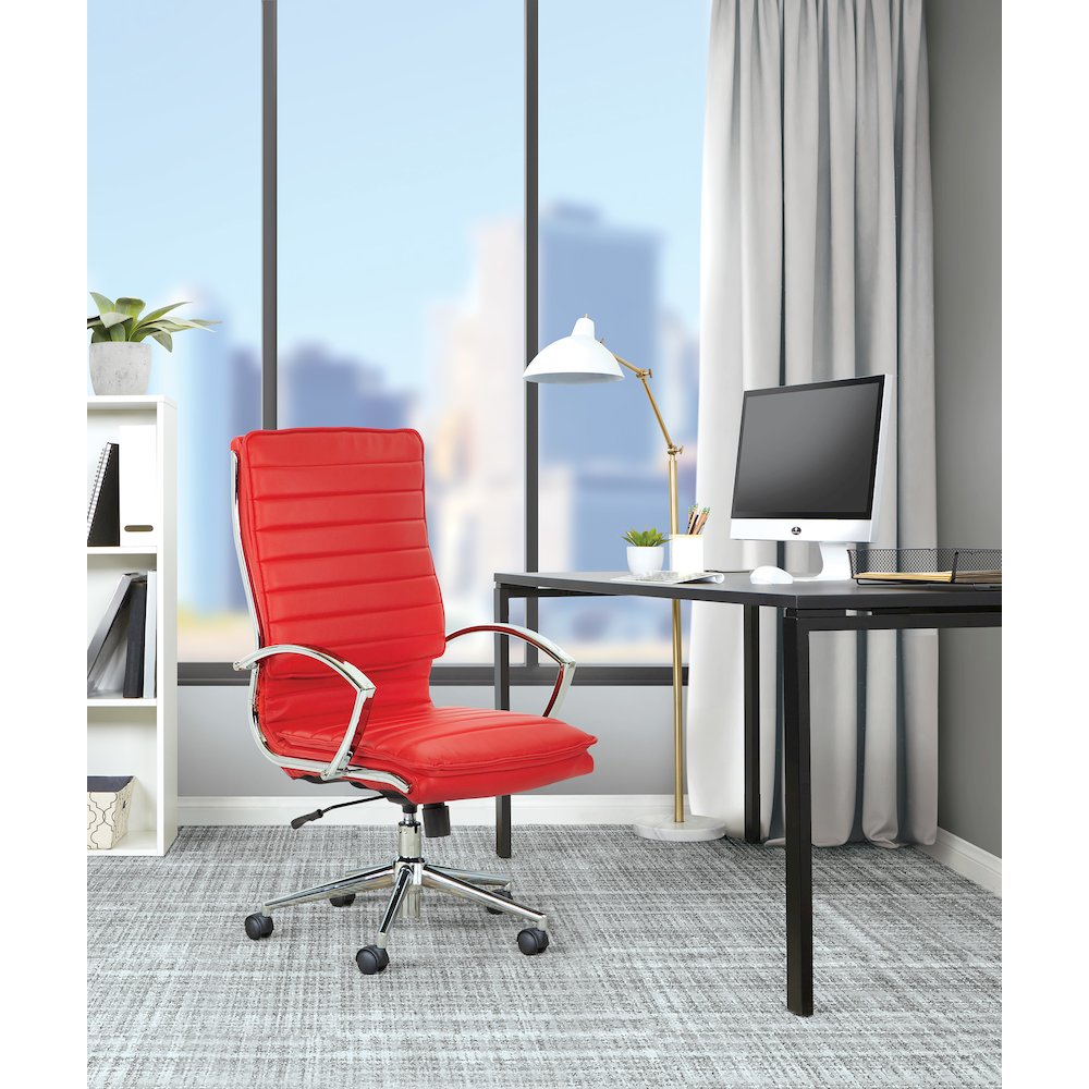 High Back Manager's Faux Leather Chair with Chrome Base, Removable Arm Sleeves