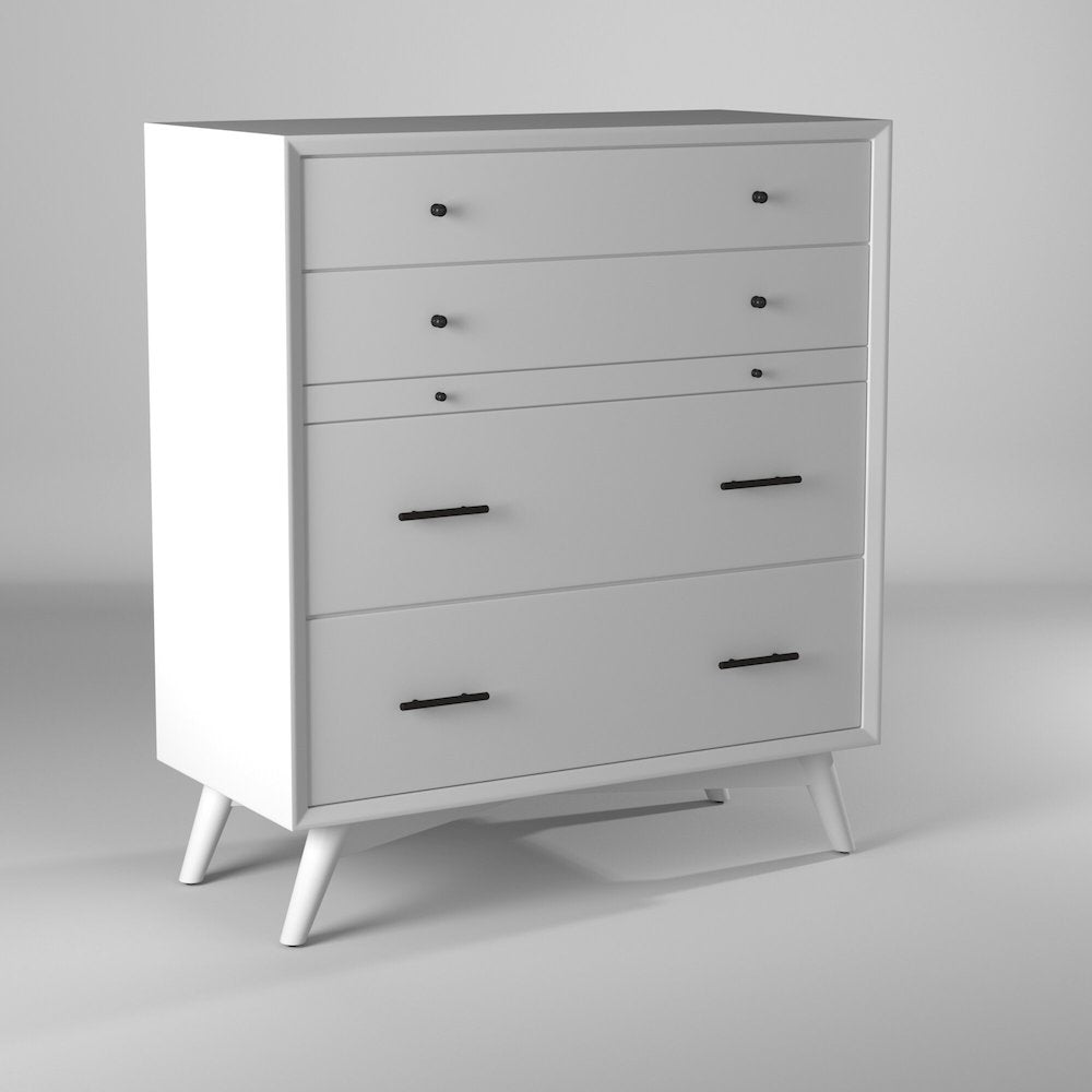 Flynn Mid Century Modern 4 Drawer Multifunction Chest w/Pull Out Tray, White