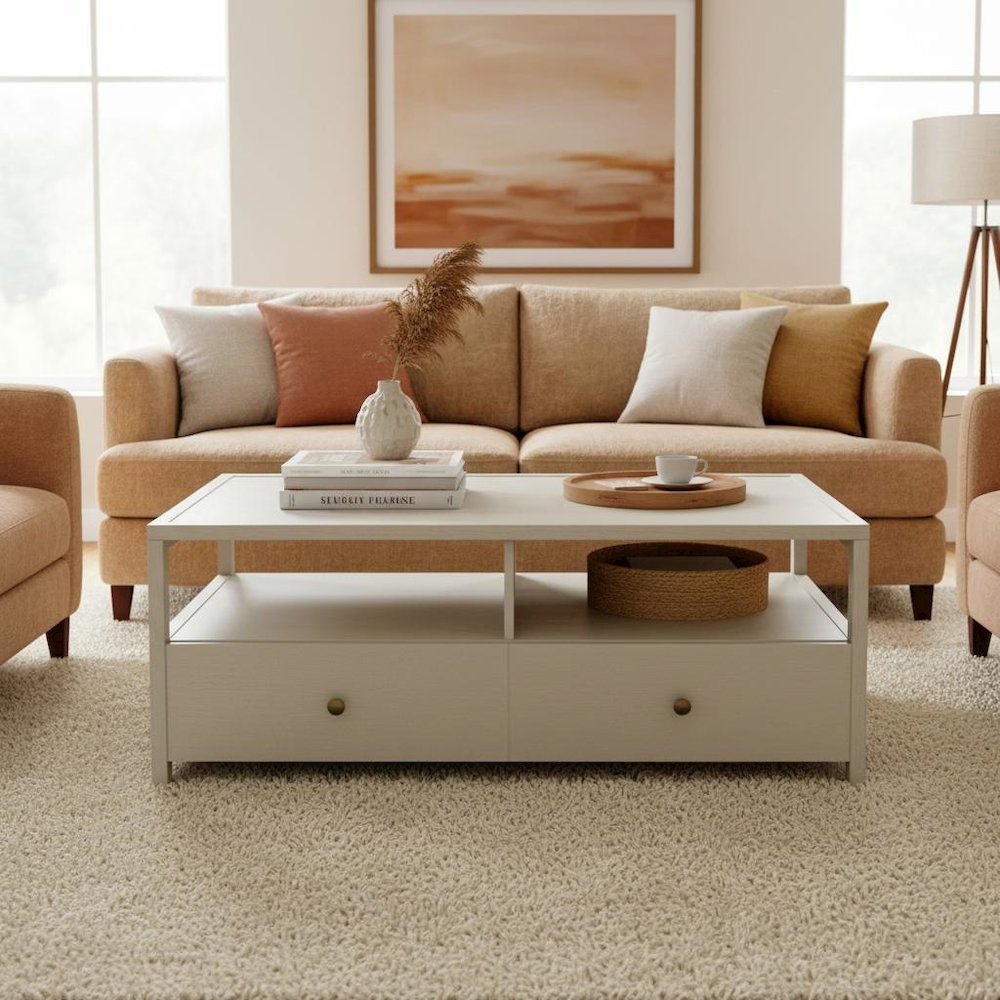 Cocktail Table Modern Farmhouse Style with Storage Drawer