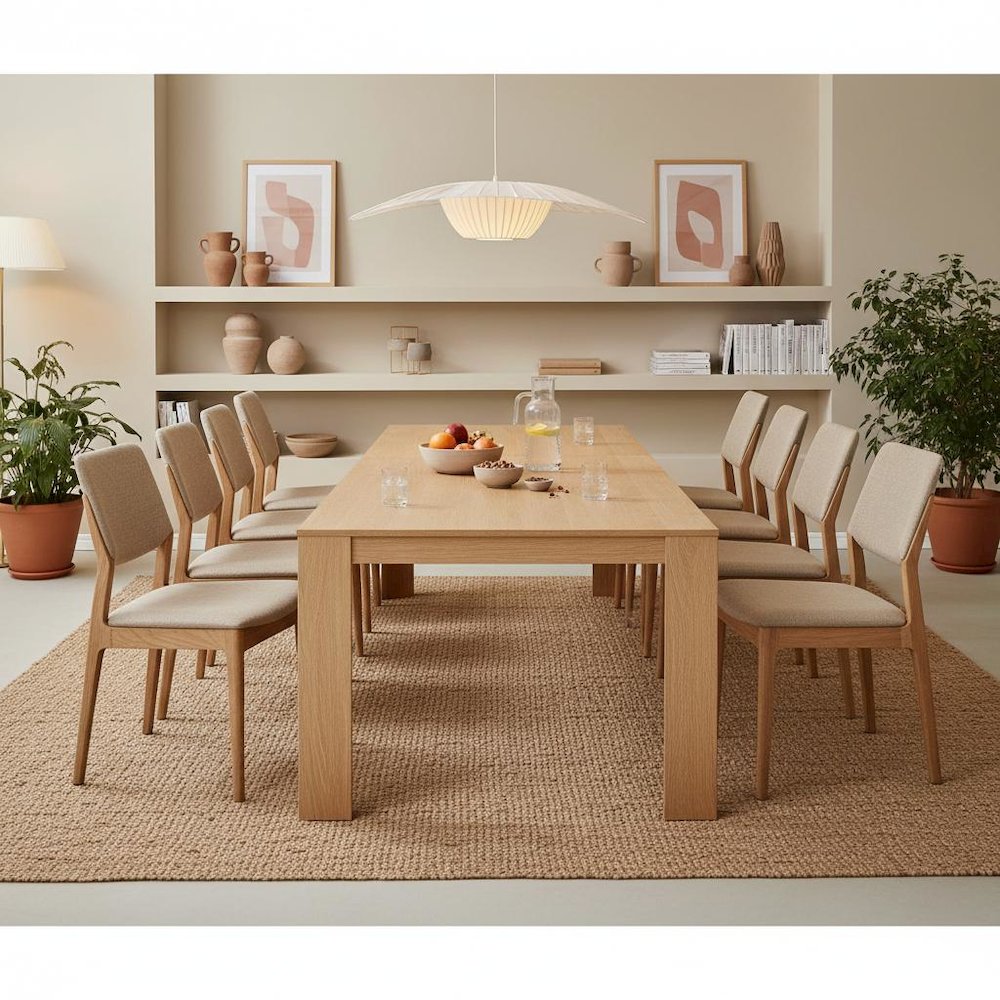 Light Wood Extension Dining Table with Adjustable Height and Transitional Design