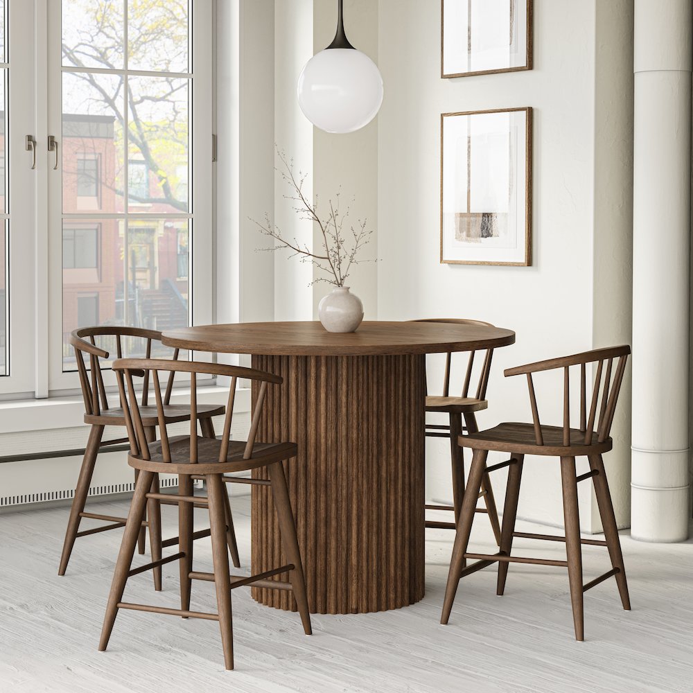 Fitz Traditional Solid Wood Curved Back Spindle Counter Stool