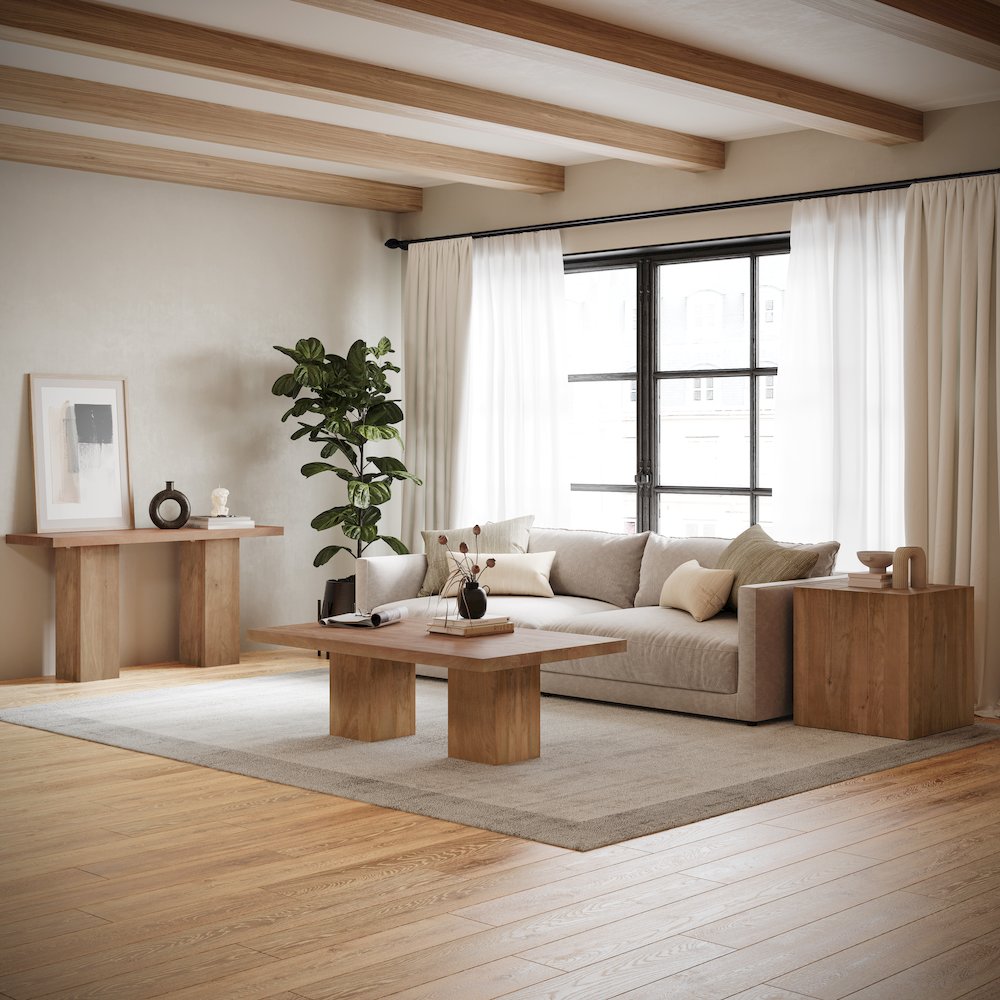 Modern Rustic 58" Solid Wood Double Pedestal Console Sofa Table