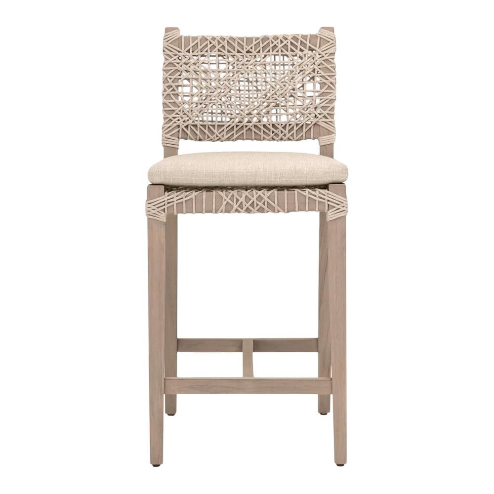 Transitional Outdoor Counter Stool With Reversible Cushion And Solid Teak Frame