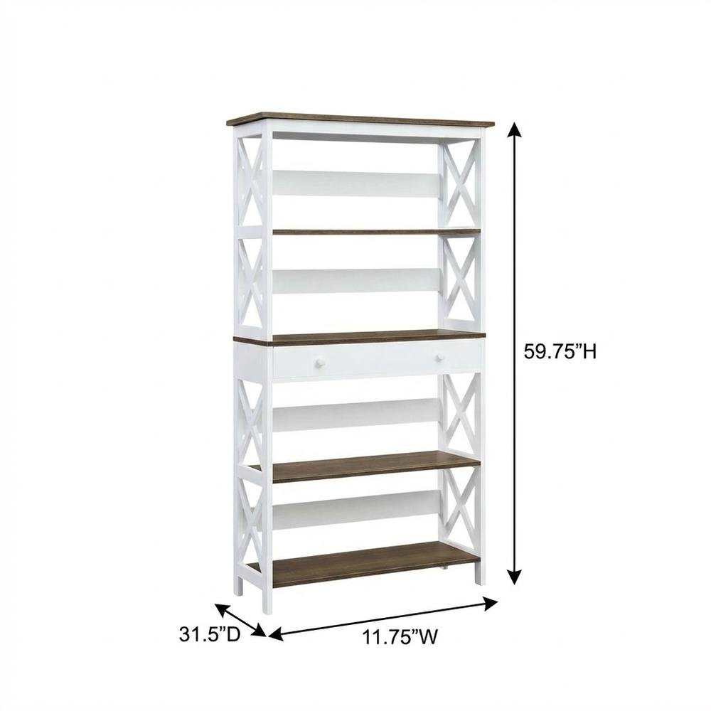 Wooden 5-Tier Bookcase with Drawer for Storage and Display