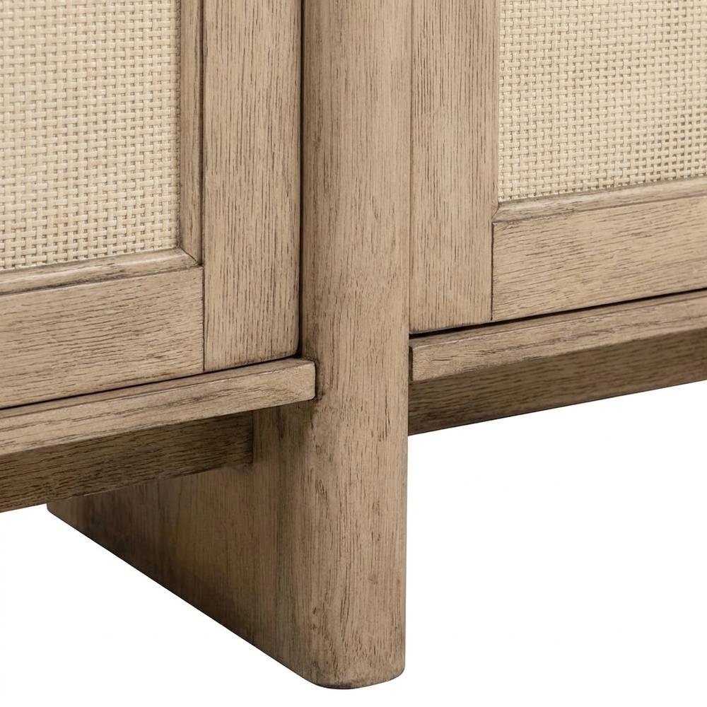 Wood Cane Sideboard Buffet Cabinet with 4-Door Storage, Beige Oak