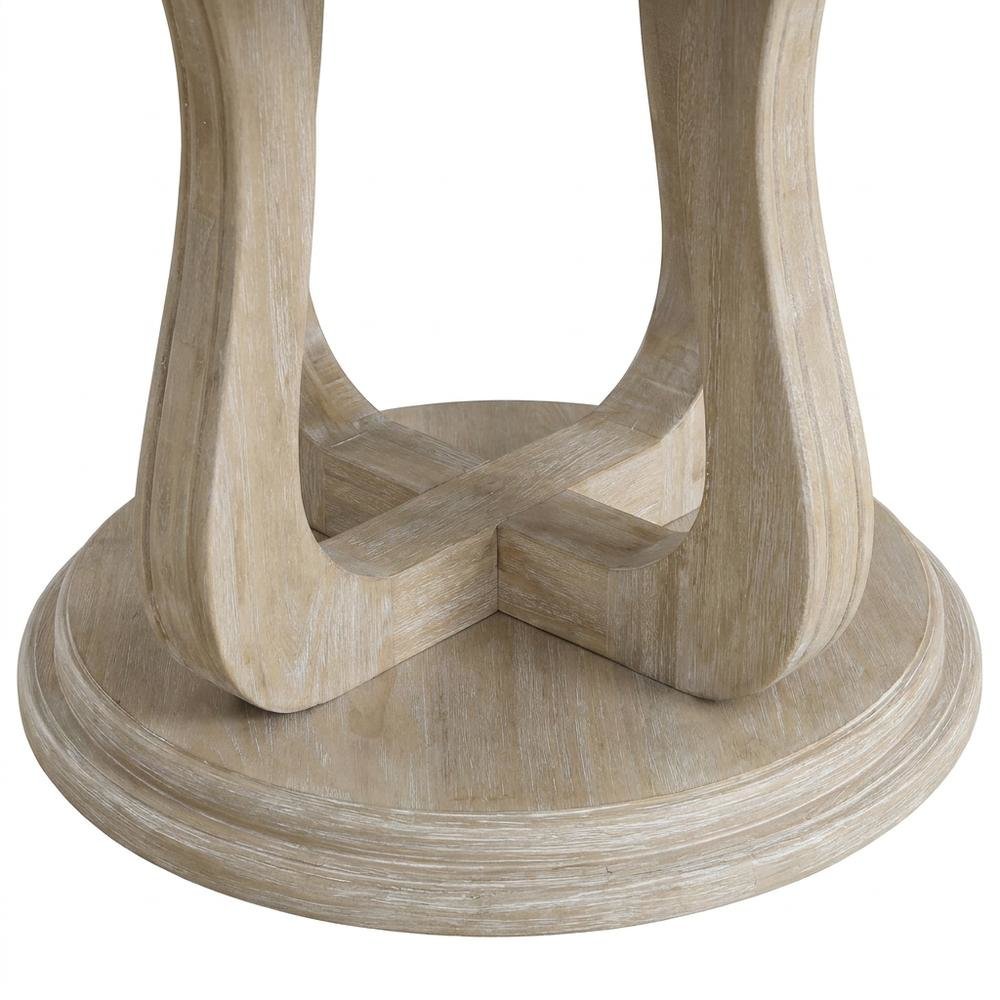 Round Wood Pedestal Dining Table, Farmhouse Style, White Washed