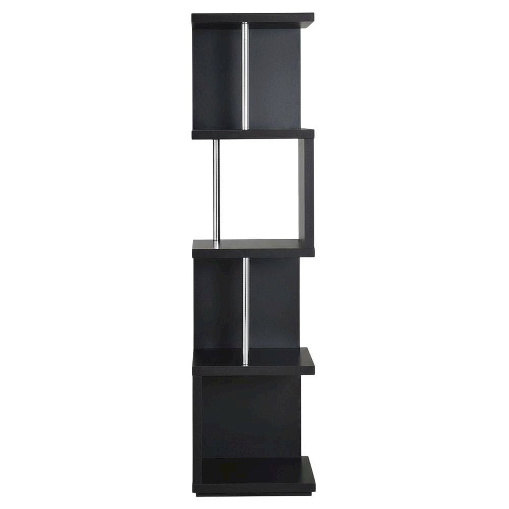 Contemporary Black Bookshelf with 4 Shelves and Tipover Restraint