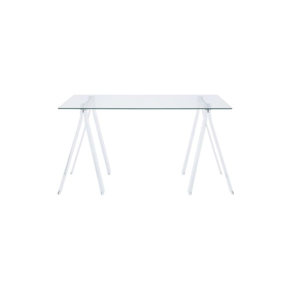 Clear Glass Top Acrylic Office Desk, Rectangular Design And Contemporary Style