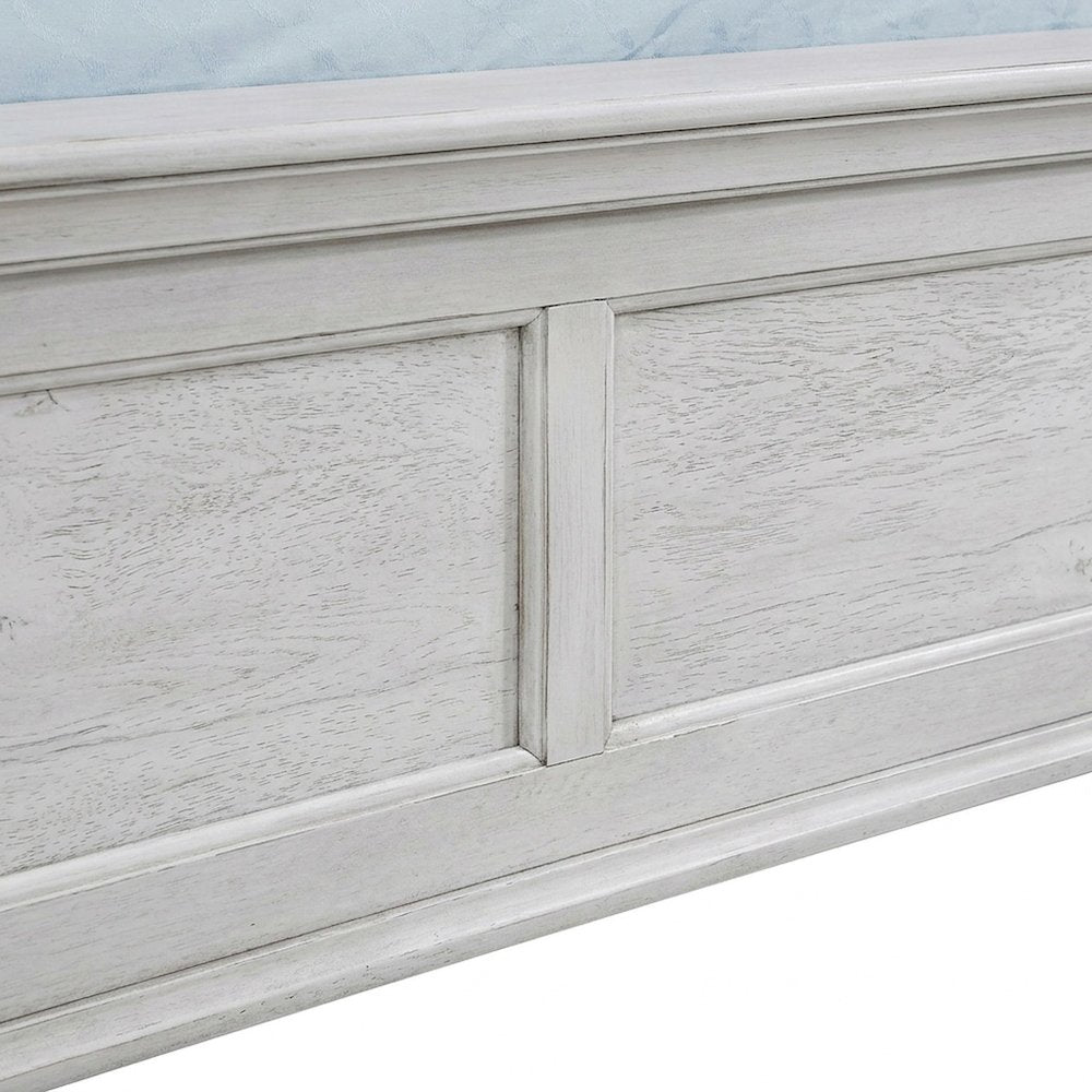 Farmhouse Solid Wood Eastern King Panel Bed with Headboard, Distressed White
