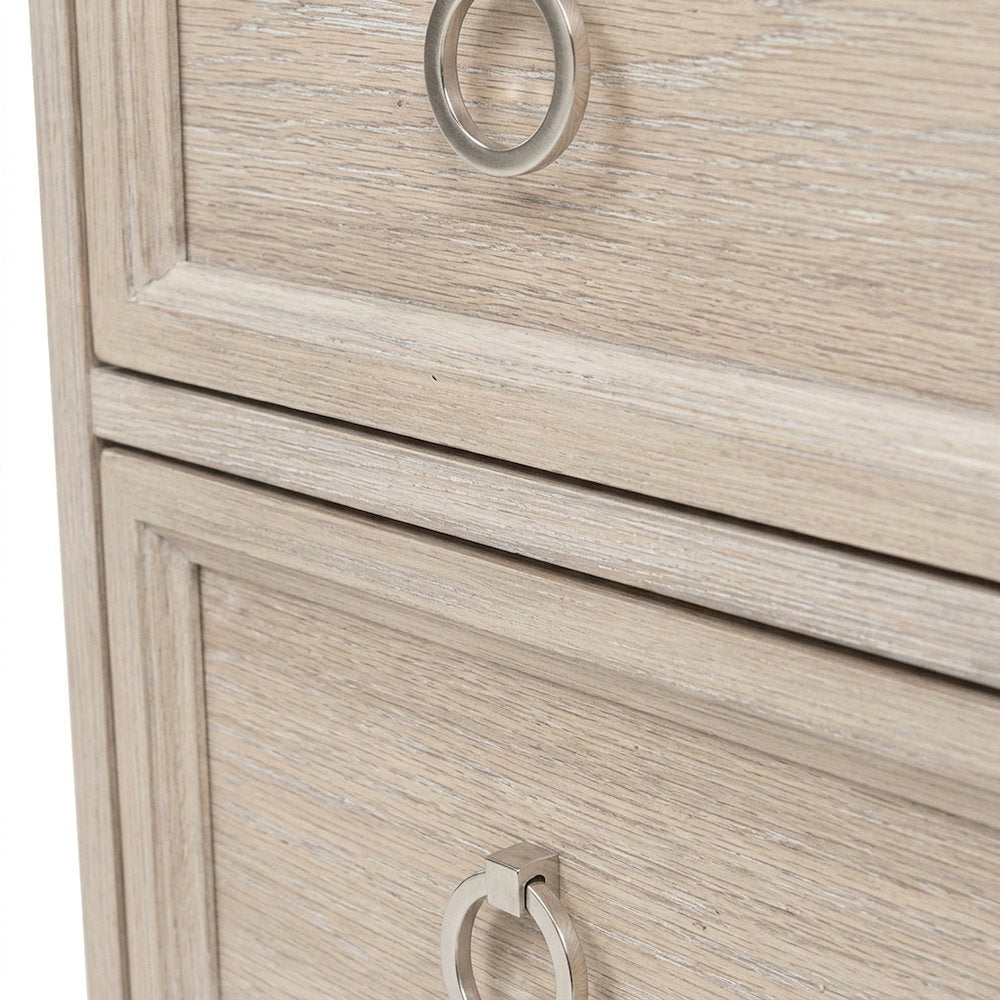 Veneer Nightstand with 2-Drawer Storage, Coastal Bedside Table, Washed Oak
