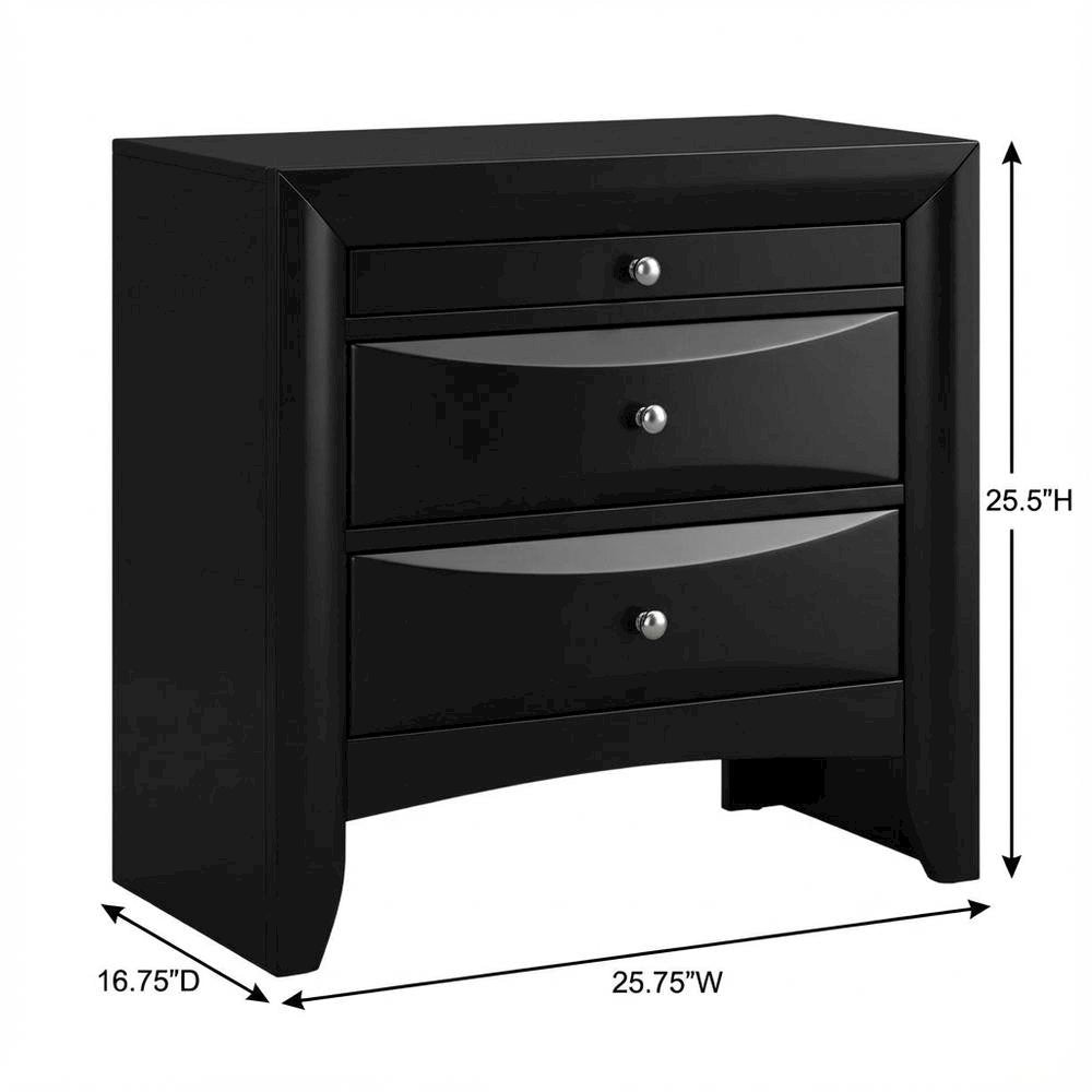 Black Transitional Nightstand with Brushed Nickel Accents and Sleek Design