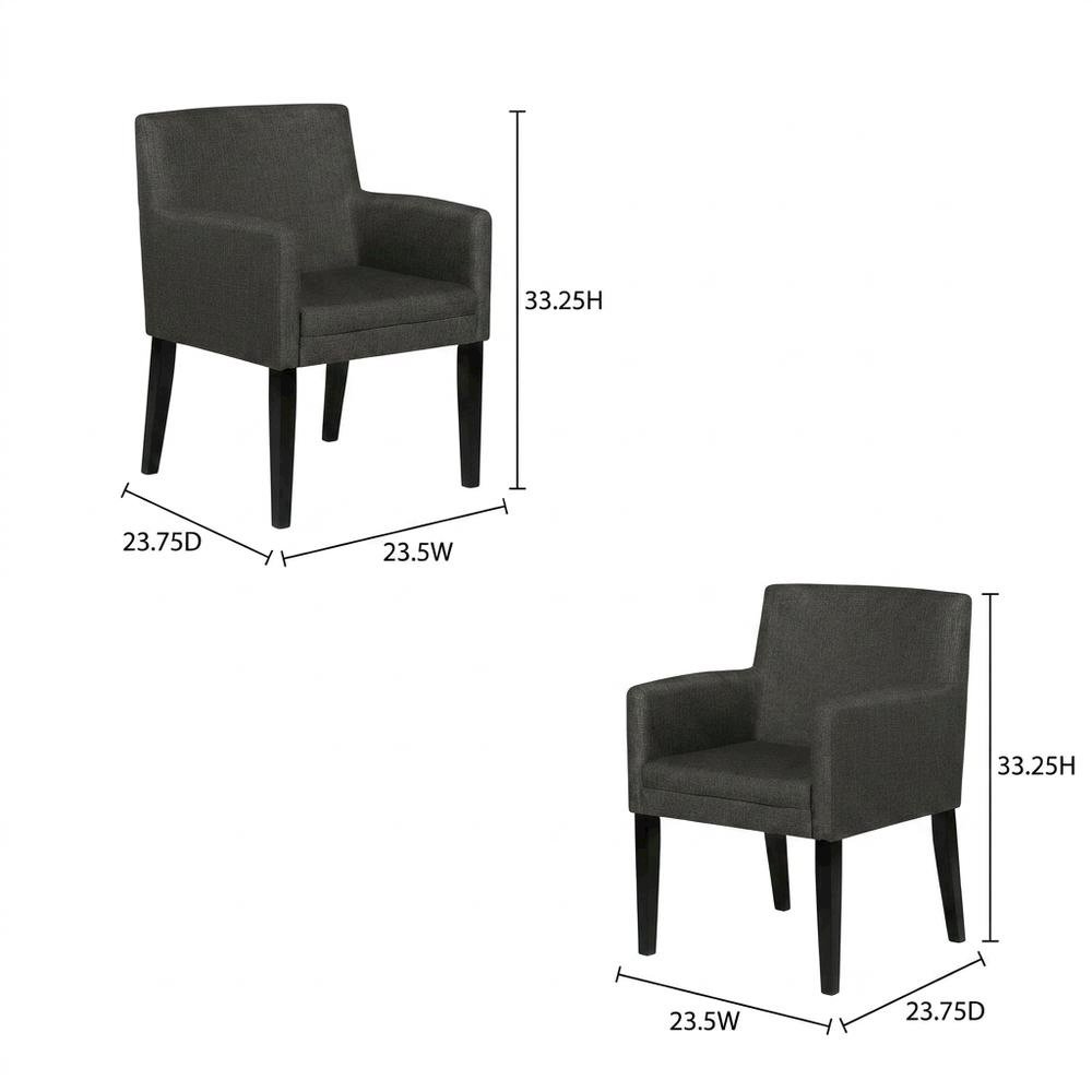 Upholstered Dining Arm Chair with Wood Legs, Grey, Set of 2