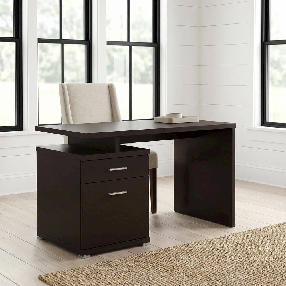 Contemporary Cappuccino Office Desk With 2 Drawers And Rectangular Top