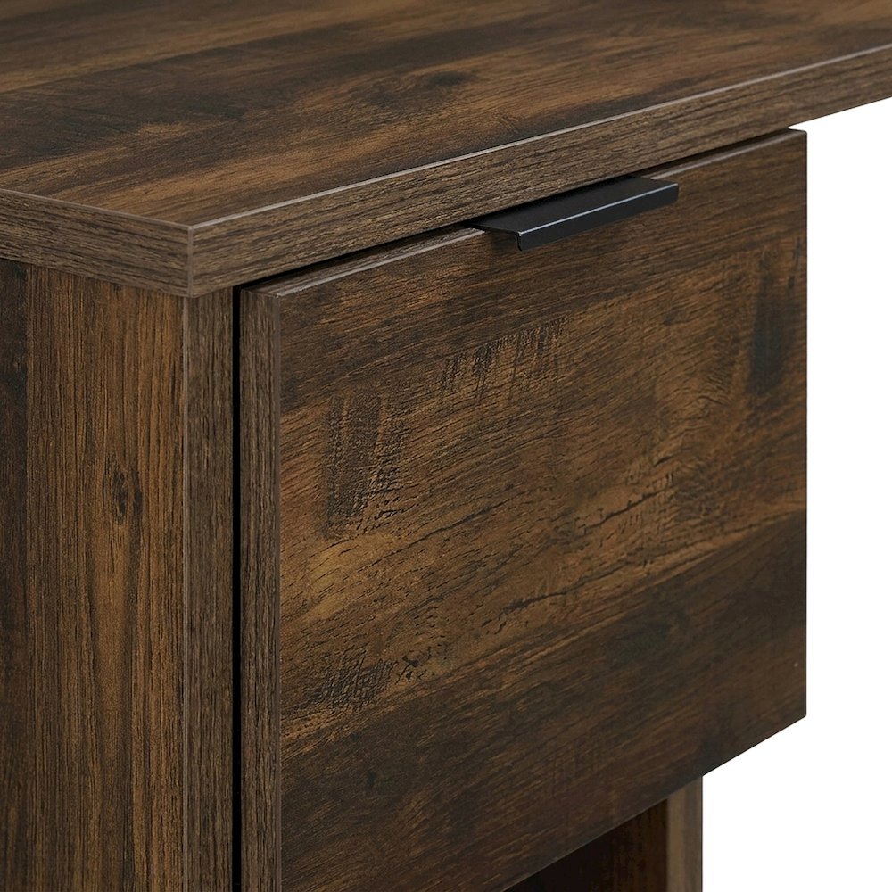 Melamine Tall Bookcase with Lockable Drawer and Storage Shelves, Dark Pine