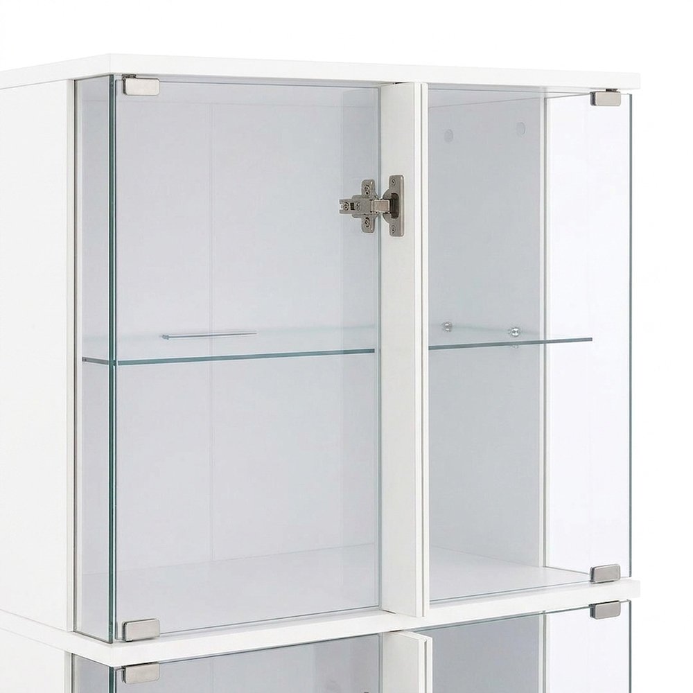 4-Door LED Curio Display Cabinet with Glass Doors, White High Gloss