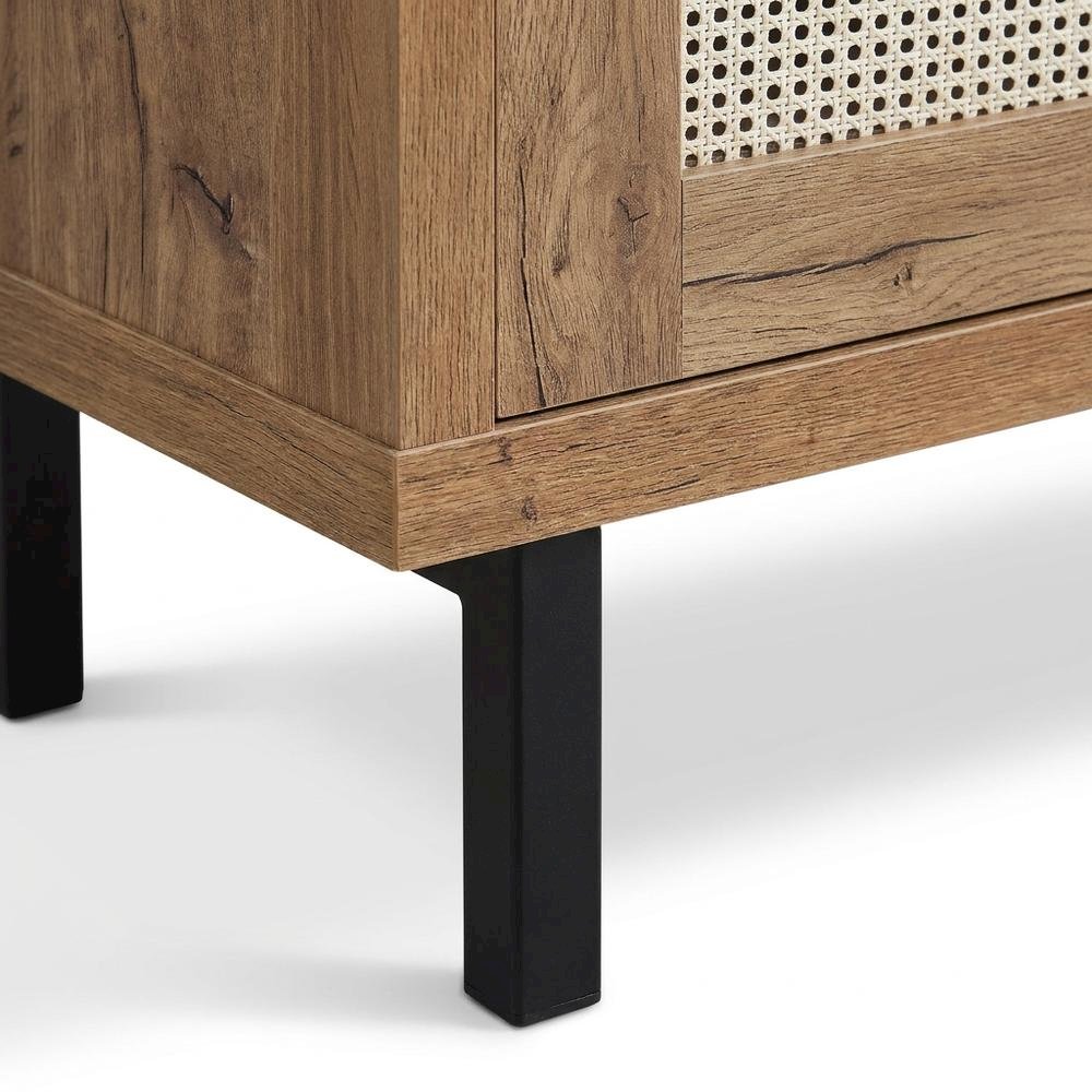 Tall Shoe Storage Cabinet with Doors, Farmhouse Style, Natural Oak