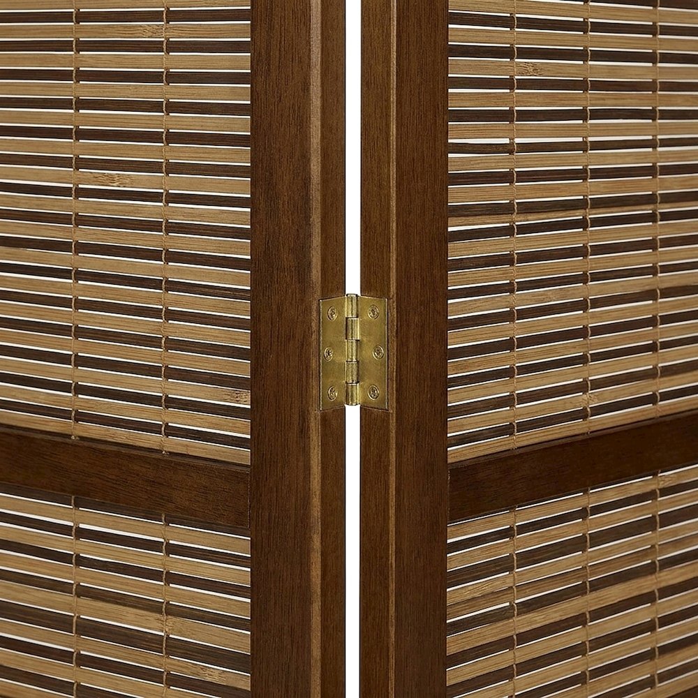 Bamboo 4-Panel Folding Room Divider, Coastal-Style Privacy Screen, Walnut