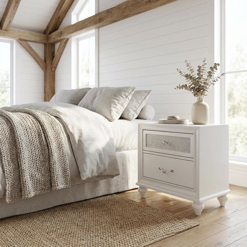 White Modern Nightstand with Chrome Finish, Sleek Design and Durable Build