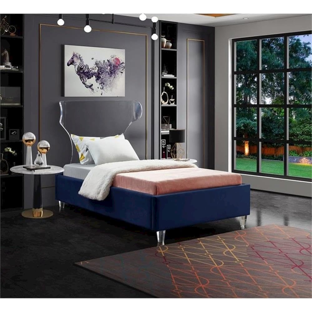 Ghost Navy Velvet Twin Bed