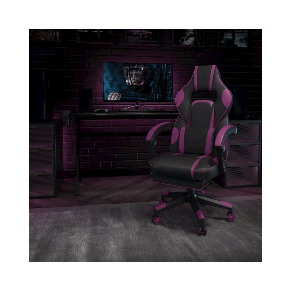 X40 Gaming Chair Racing Ergonomic Computer Chair with Fully Reclining Back/Arms, Slide-Out Footrest, Massaging Lumbar - Black/Purple