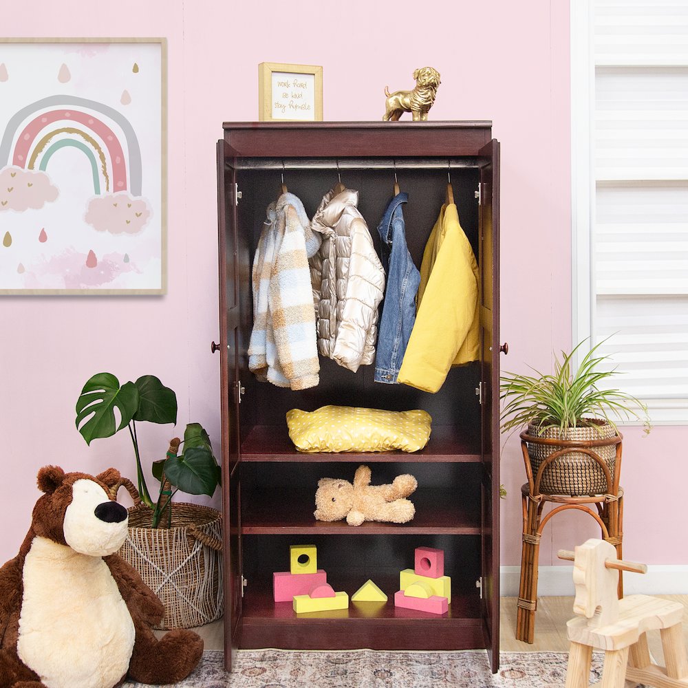 Armoire Wardrobe Closet with Doors, 2 Shelves, Cherry Finish