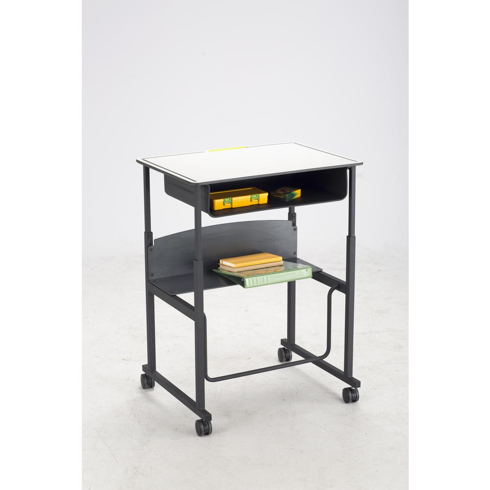 AlphaBetter® Adjustable-Height Stand-Up Desk, 28 x 20" Premium or Dry Erase Top, Book Box and Swinging Footrest Bar