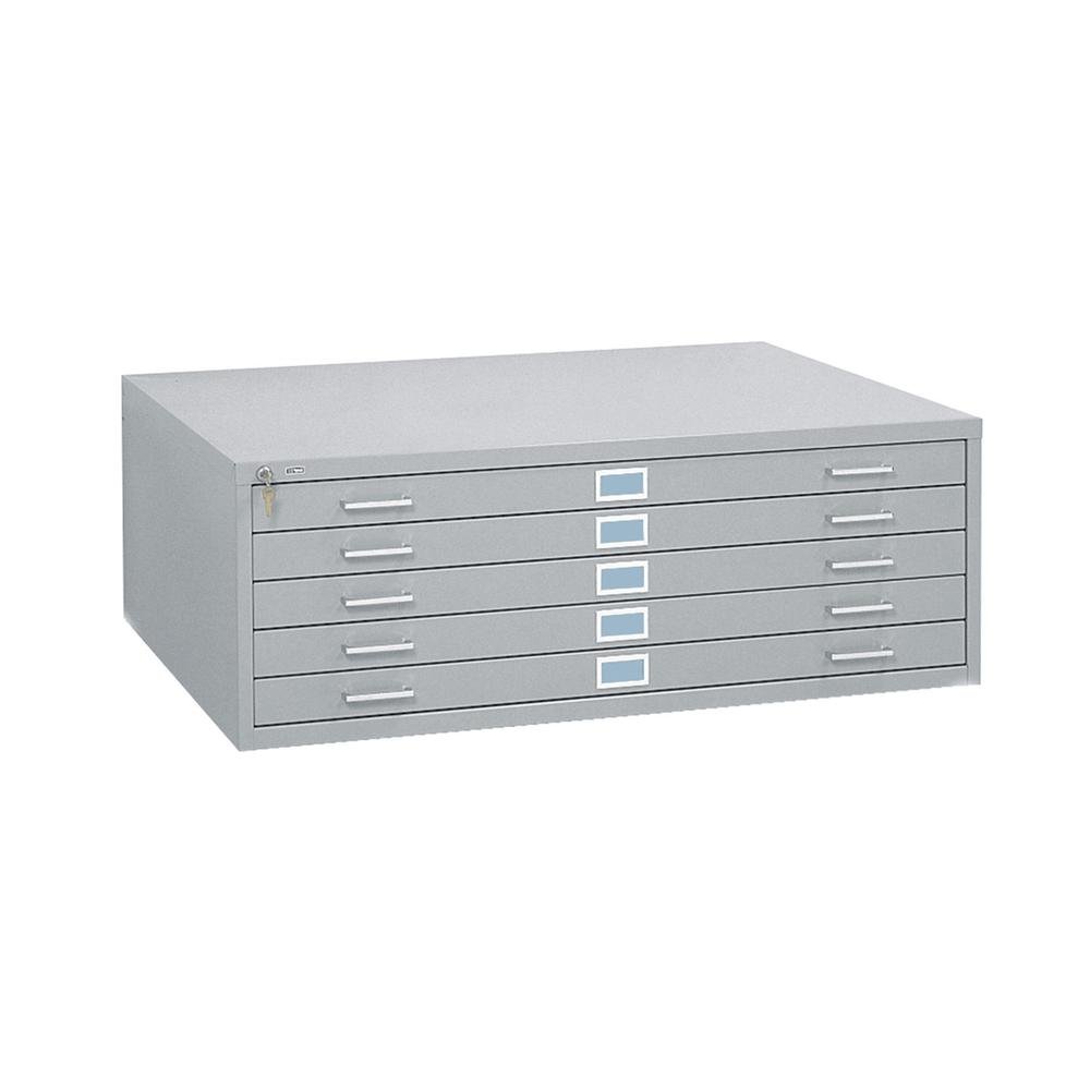 Five-Drawer Steel Flat File, 53-1/2w x 41-1/2d x 16-1/2h, Gray