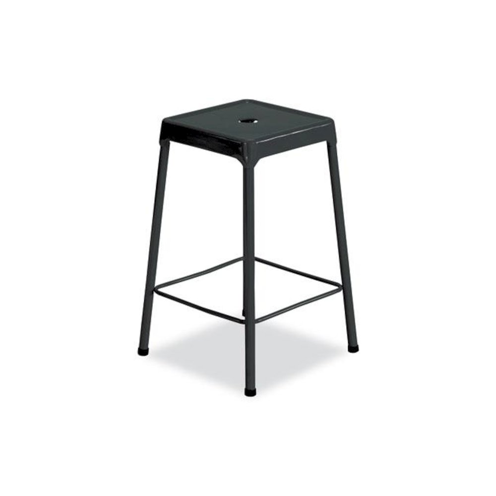 Counter-Height Steel Stool, Backless, Supports Up to 250 lb, 25" Seat Height, Black