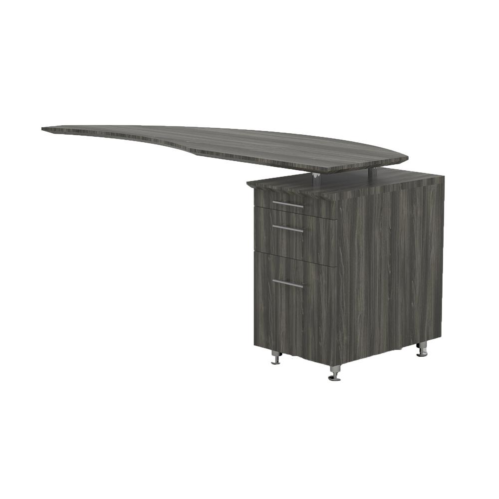 Curved Desk Return With Pencil-Box-File Pedestal (Right), Gray Steel