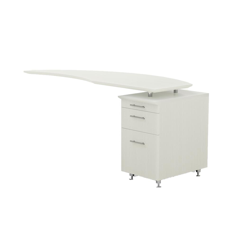 Curved Desk Return With Pencil-Box-File Pedestal (Right), Textured Sea Salt
