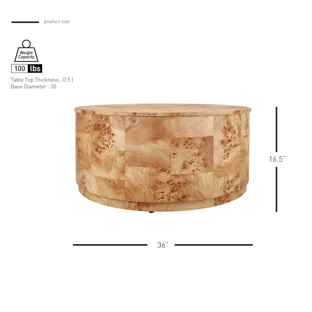 Arsenio Burl Wood Round Coffee Table