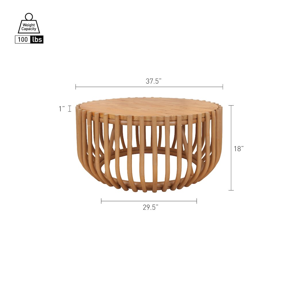 Bexa Coffee Table - Honey Rattan Base - Wood Top