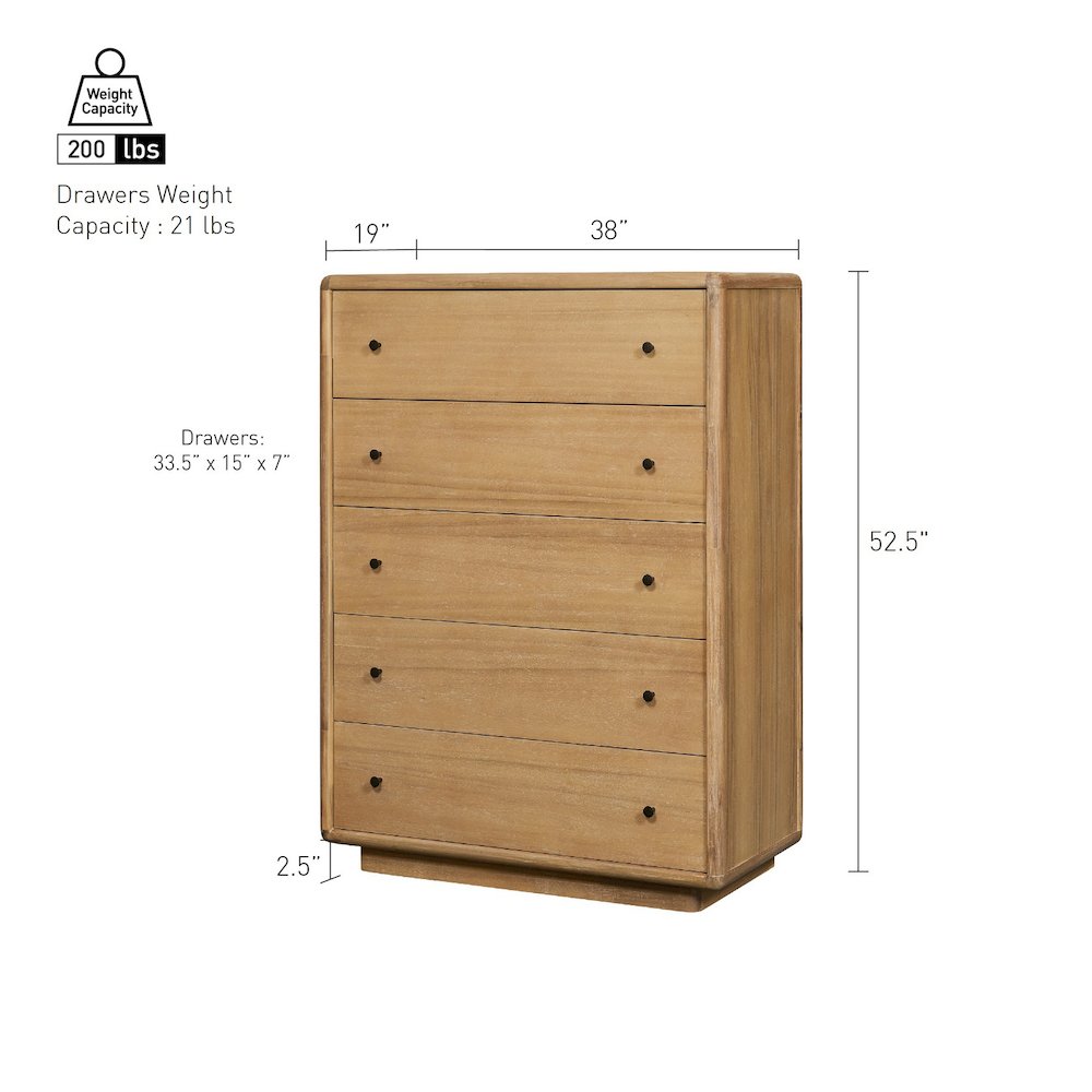 Rosette 5-Drawer Dresser - Light Natural