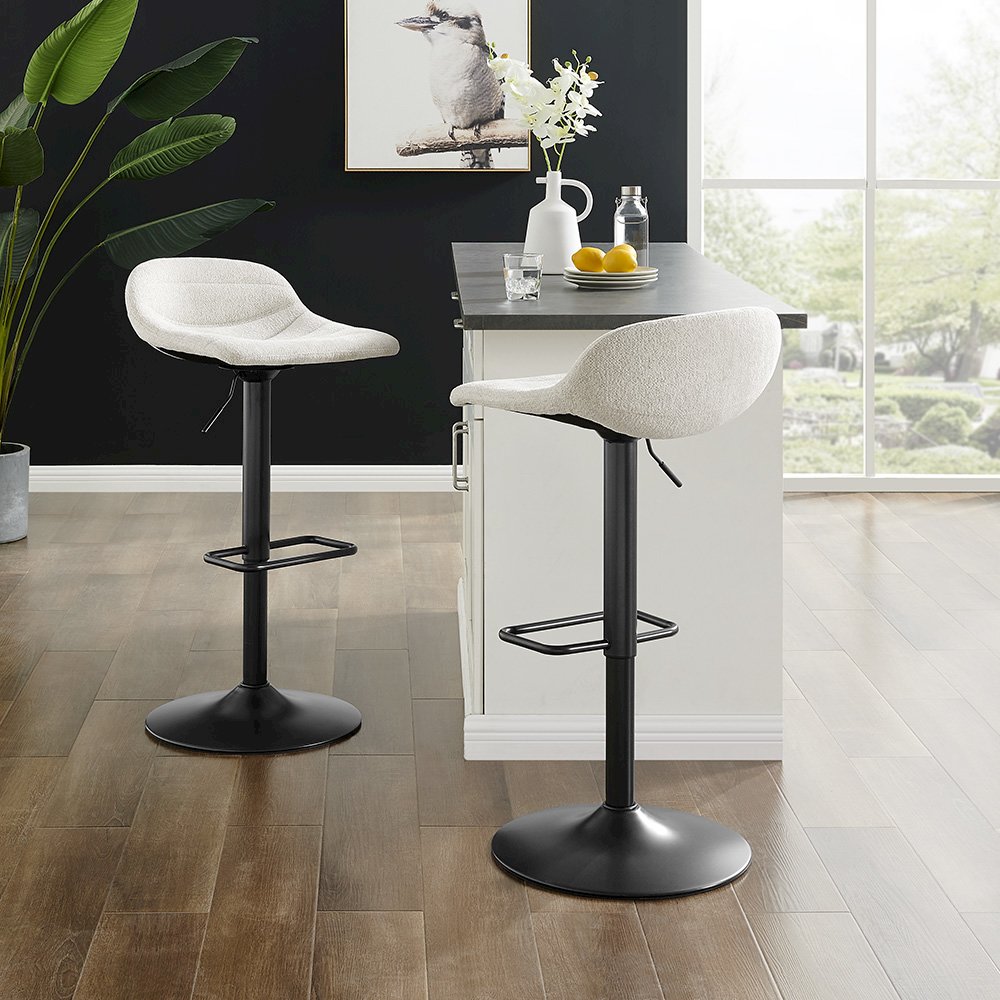 Koa Boucle Gaslift Swivel Bar Stool, (Set of 2)