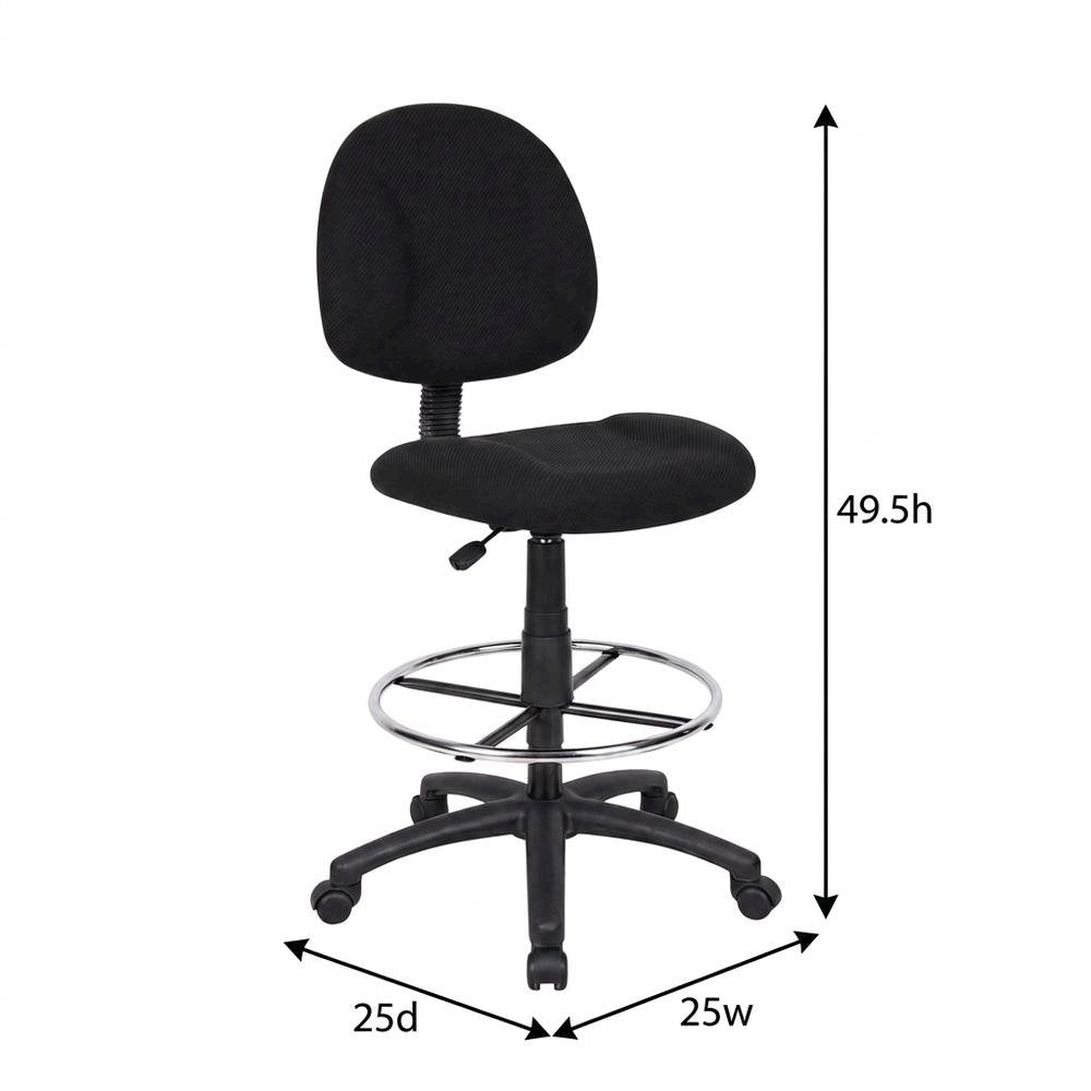 Tweed-Upholstered Drafting Stool with Footring and Adjustable Seat Height