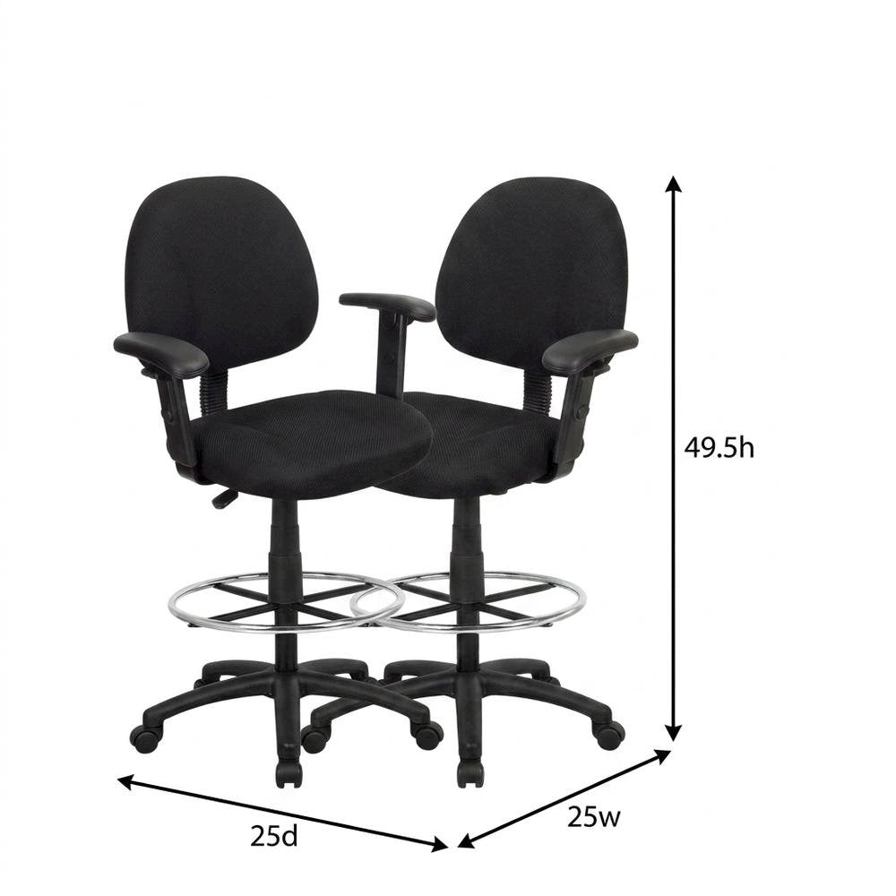 Tweed Drafting Stool with Adjustable Arms, Footring, and Nylon Base