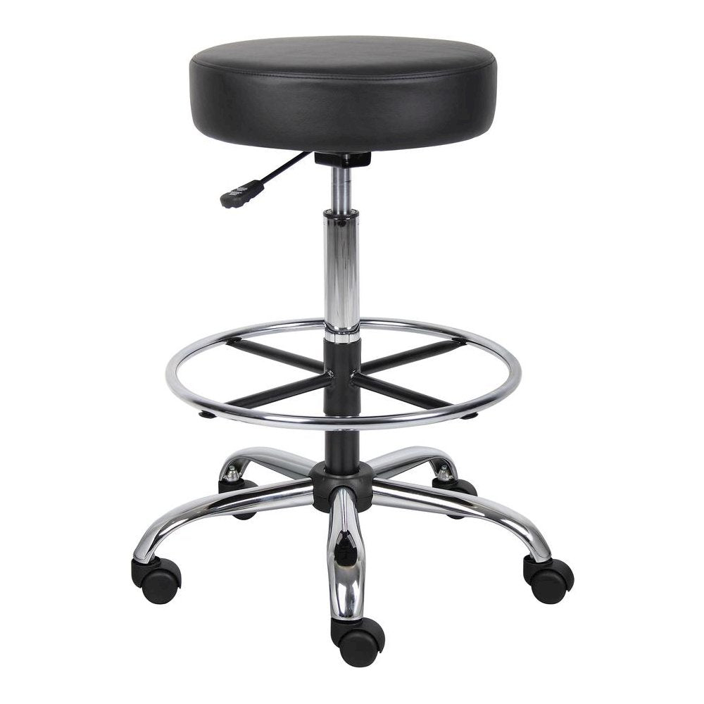 Boss Drafting Stool - Black Seat Color - Vinyl Seat Material - Chrome, Black Frame Color - Chrome Frame Material - 5-star Base - 1 Each