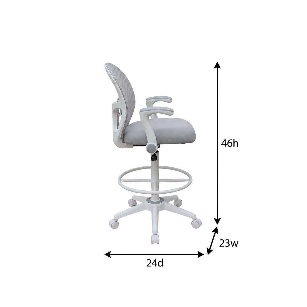 Mesh High-Back Stool Chair with Flip Arms and Nylon Base for Dining Room, Grey