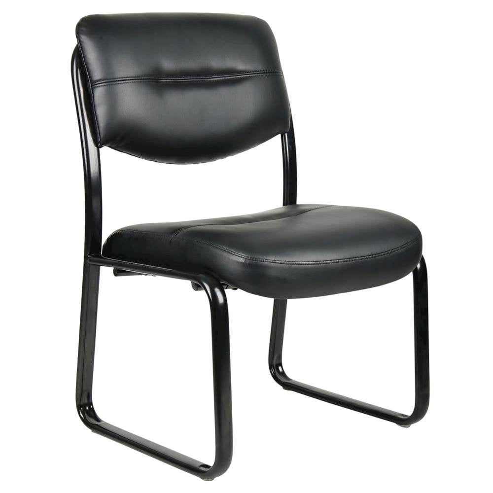 LeatherPlus Armless Side Chair with Sled Base, Desk Chair No Wheels, Black