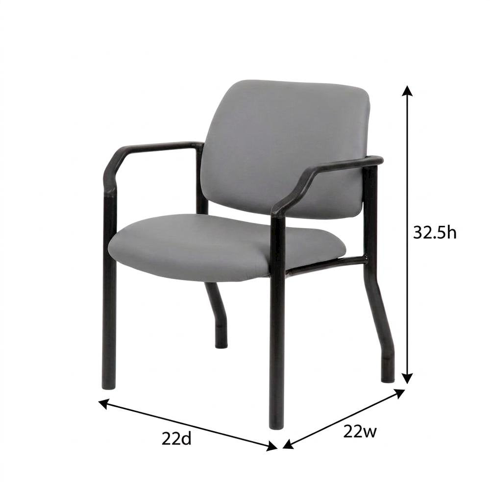 Vinyl Guest Chair with Arms and Steel 4-Leg Base for Living Room, Grey