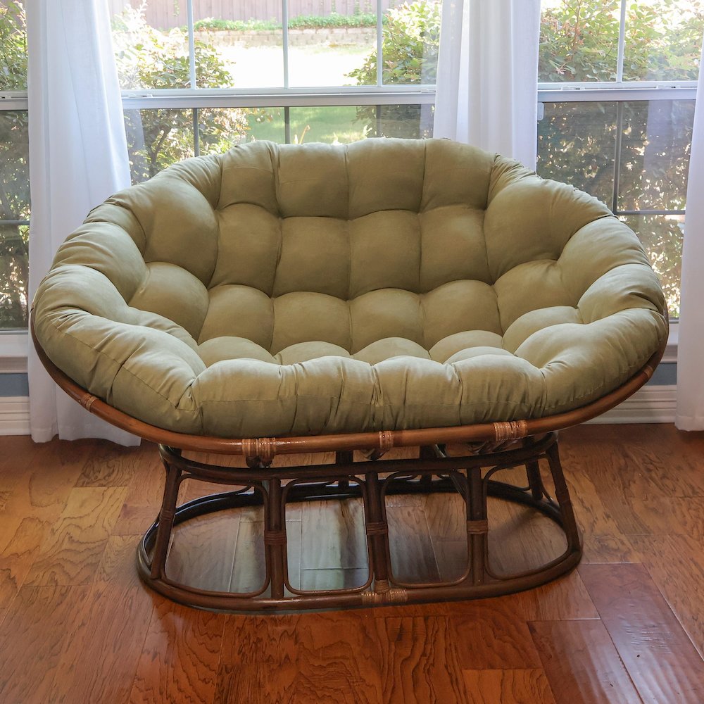 Rattan Double Papasan Chair with Microsuede Cushion
