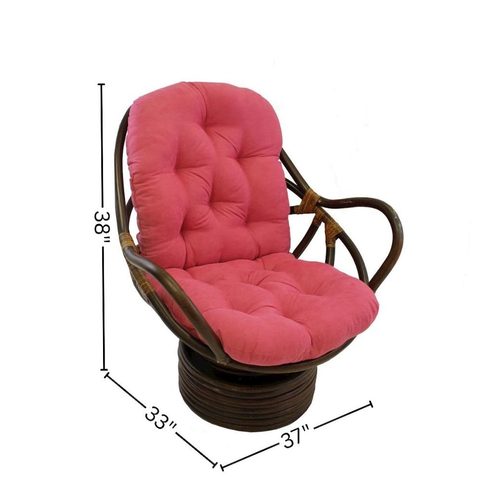 Swivel Rocker, Brown Rattan and Micro Suede Cushion, Red Plush Seating