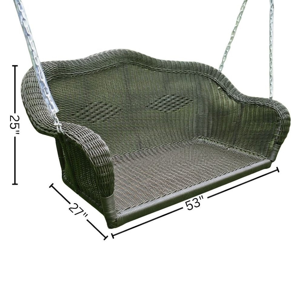 Hanging Loveseat Swing, Black Hand-Woven Wicker, Curved Steel Frame