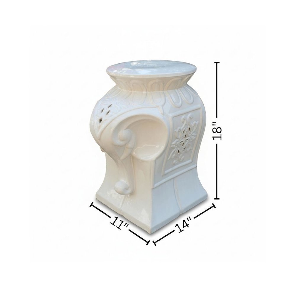 Ceramic Garden Stool, White Elephant Design, Indoor Outdoor Accent