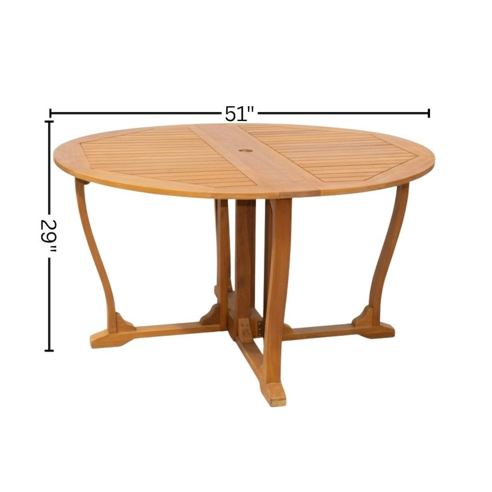 Round Dining Table, Solid Balau Wood, Gate Leg, Umbrella Hole, Outdoor