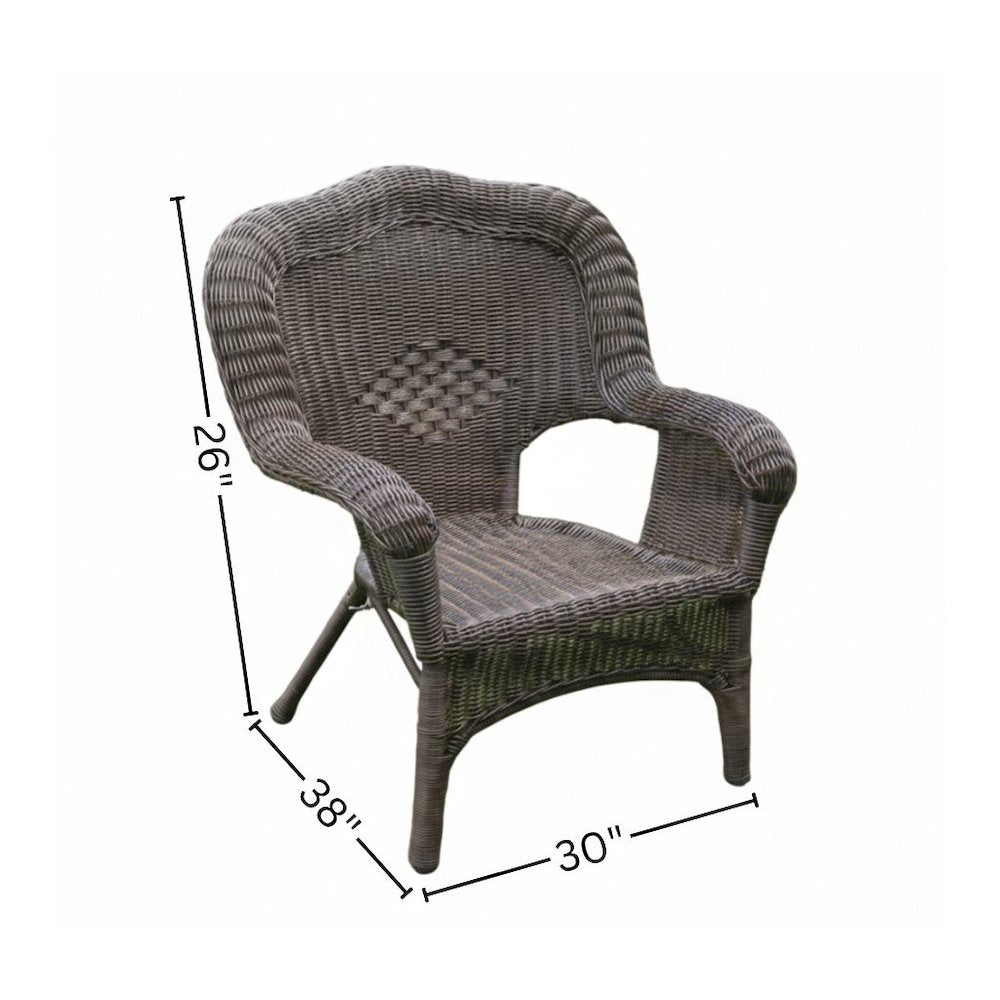Patio Chair, Dark Brown Wicker, Stackable, Steel Frame, Camelback